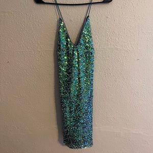 Green with blue shimmer dress